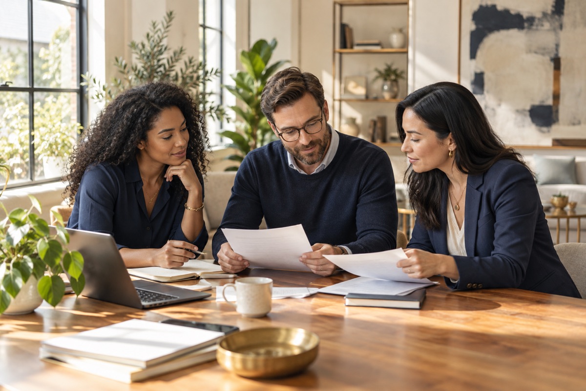 Illustrative photo of independent professionals collaborating around a table